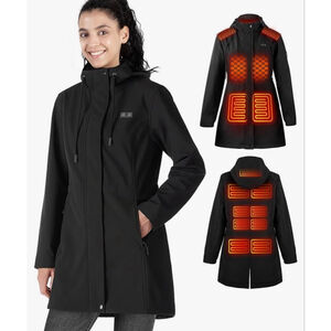 NEW Mid Length 15 Heat Zones Heated Pockets Hood Jacket Coat 2X